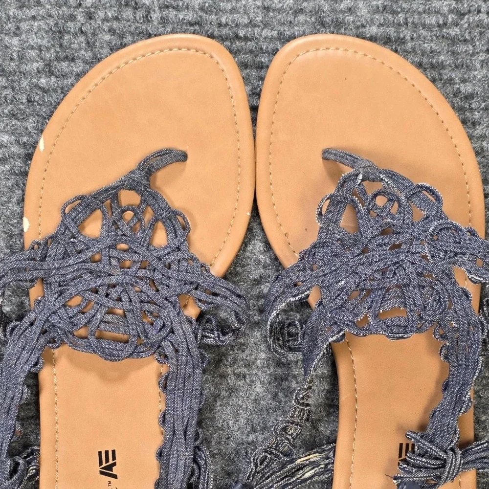 American Eagle Macrame Braided Thong Slingback Sandals Women's Size 11 Blue